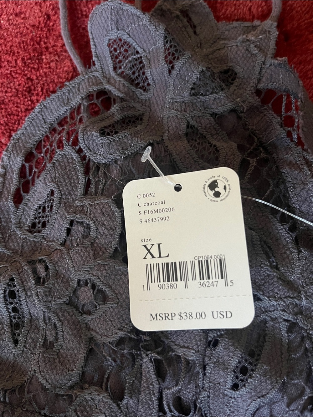 Free People Adella Bralette in Charcoal Dark Gray Lace - Picture 4 of 7